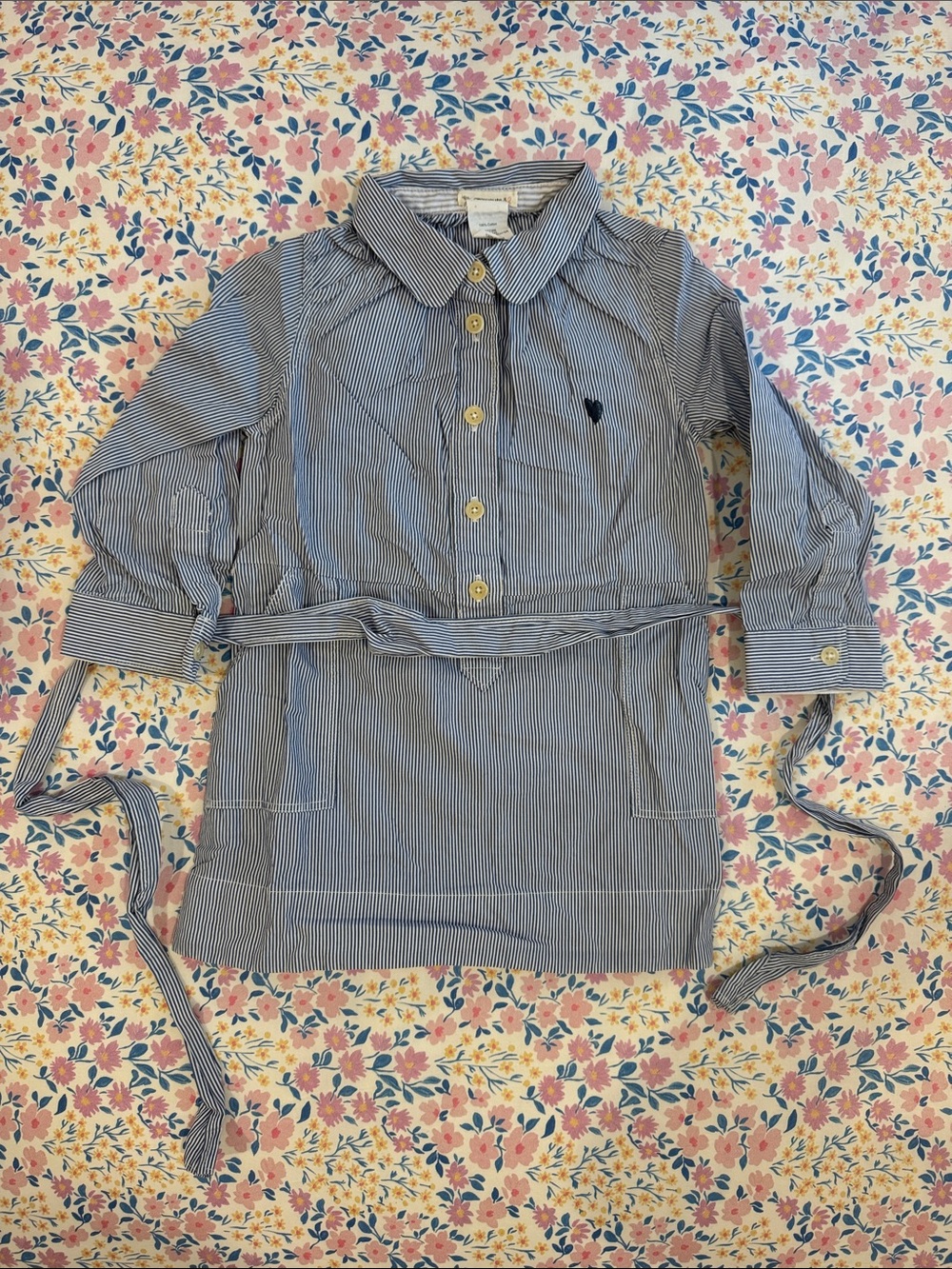 Crewcuts Blue Pinstripe Shirt Dress with Tie Belt